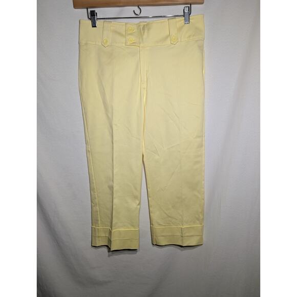 Ash & Joe Womens Rolled Cuff Capri Pants 14 Butter Yellow Pockets Spring Pastel - Picture 1 of 5
